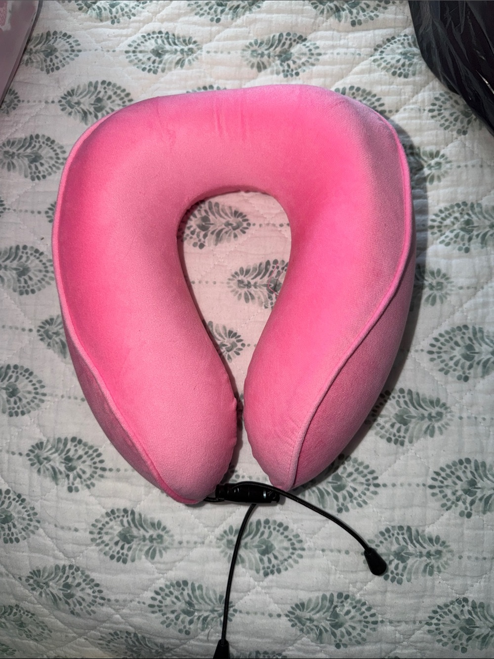 Pink Memory Foam Travel Neck Pillow with Built-in Headphones